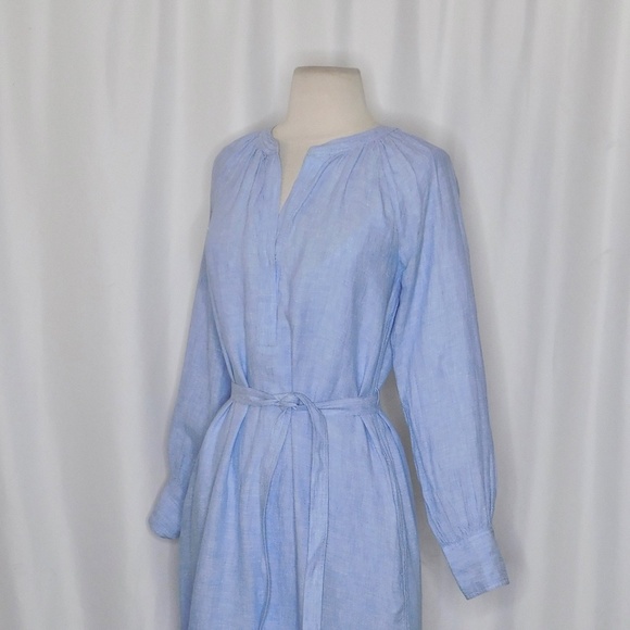 NEW!! J. CREW Cabana Dress French Blue Linen Midi Tie Waist Pockets XSP X-Small - Picture 8 of 16